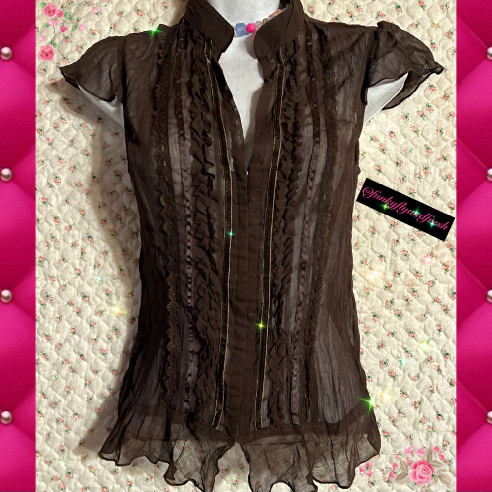 Vintage Charlotte Russe, in perfect condition Sz S beautiful brown sheer blouse.